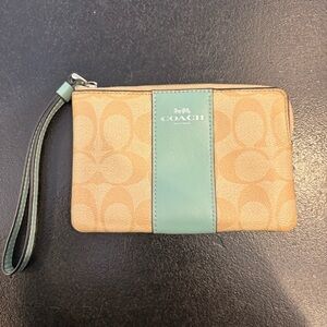 Coach Signature PVC/Leather Corner Zip Wristlet